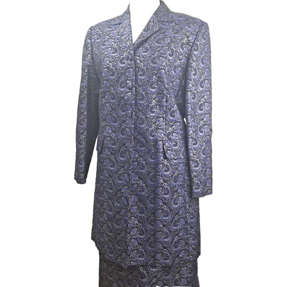 Terramina Skirt Suit Purple Black Silver Brocade Size 16 Long Skirt Jacket